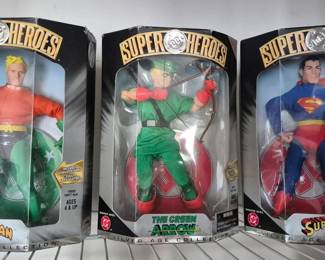 Surper Heroes Aquaman, the Green Arrow, and Superman.