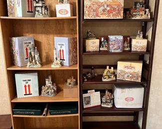 Laura David Winter cottages. Also, these two shelving units are available for sale.