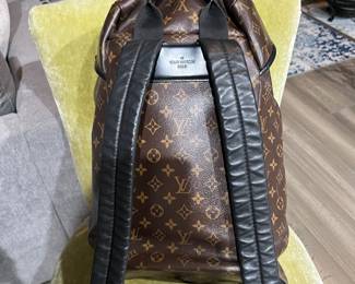 This shows the back of the BACKPACK and Louis Vuitton Tag on top