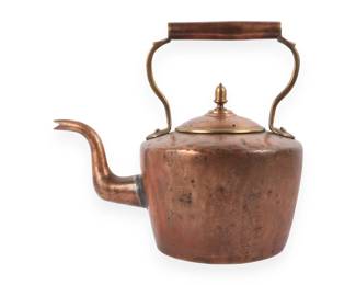 19th Century Hand Hammered Copper Tea Kettle with Brass Accents