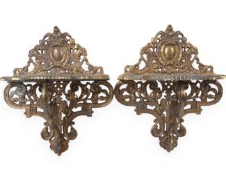 Pair of Victorian Style Rococo Revival Cast Brass Wall Brackets