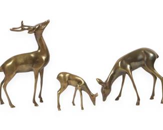 A Trio of Mid-Century Modern Stylized Cast Brass Deer Figurines