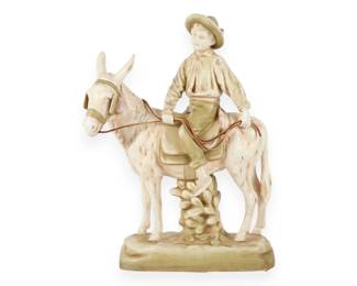 Large Austrian Bisque Porcelain Figurine of a Boy Riding a Donkey