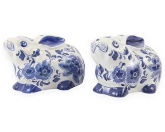 A Pair of Centrum Ceramics Blue and White Floral Rabbit Figurines