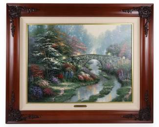 Thomas Kinkade Stillwater Bridge Sweetheart Gardens I Gallery Proof Canvas Lithograph