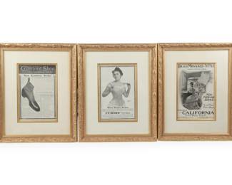 A Set of Three Framed Antique Magazine Advertising Prints