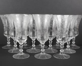 Set of 12 Cambridge Rose Point Crystal Footed Iced Tea Glasses