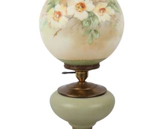 Victorian Style Hand Painted Glass Gone with the Wind Banquet Lamp Signed Hazel Hill