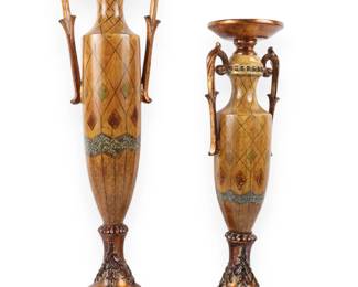 A Pair of Regina Neoclassical Harlequin Pattern Decorative Urn Candle Holders