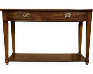 Neoclassical Style Two Drawer Console Table with Faux Drawers and Tapered Legs
