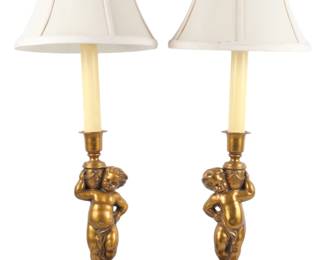 A Pair of Gilt Figural Putti Table Lamps