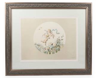 L. Penet and L. Margelidon Framed 19th Century French Chromolithograph of Cherubs