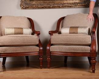 Pair of Fairfield French Provincial Style Upholstered Armchairs