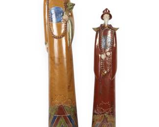 A Pair of Large Stylized Glazed Ceramic Chinese Official Figurines