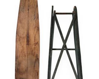 Antique American Primitive Pine Folding Ironing Board with Trestle Base