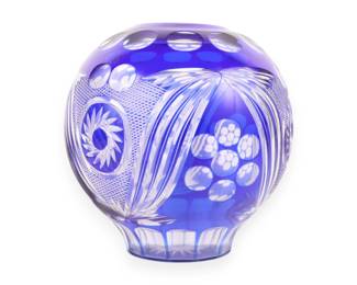 Cobalt Blue Cut-to-Clear Crystal Rose Bowl Vase