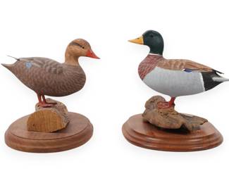 A Pair of Hand Carved and Painted Miniature Mallard Decoys by Doc Holland