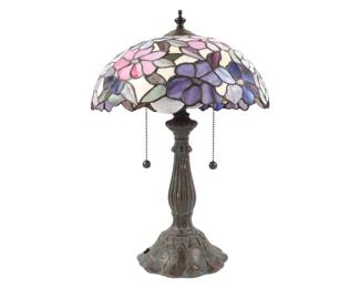 Tiffany Style Floral Stained Glass Table Lamp with Lily Pad Base