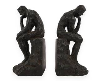 A Pair of Chinese Bronze-Effect Cast Resin "The Thinker" Bookends