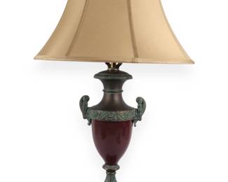 Neoclassical Style Bronze Finished Metal and Maroon Glazed Ceramic Table Lamp