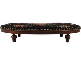 Large Oval Needlepoint Footstool with Floral Motif