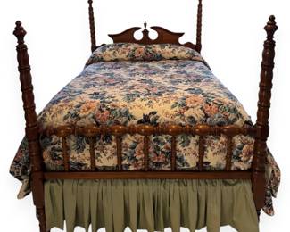 Full Size American Colonial Revival Four-Poster Spindle Bed with Mattress and Box Spring