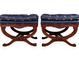 A Pair of Regency Style Carved Hardwood Curule Benches