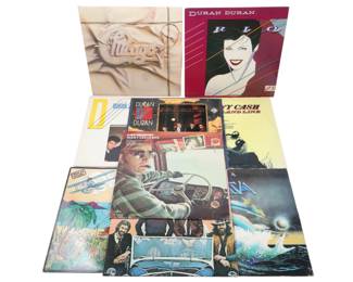 A Collection of Nine Vinyl LP Records Including Duran Duran, Johnny Cash, and Chicago