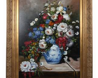 Chelsea House Pair of Still Life Oil Paintings in Barbizon Style Frames