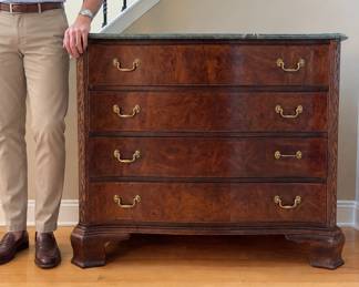 Hekman Burl Mahogany Serpentine Chest of Drawers with Green Marble Top
