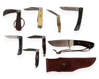 A Collection of Eight Case XX Folding and Fixed Blade Knives