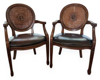 A Pair of Louis XVI Style Caned Medallion-Back Armchairs