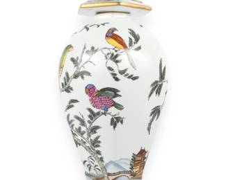 Chelsea House Chinoiserie Porcelain Hexagonal Baluster Jar and Lid