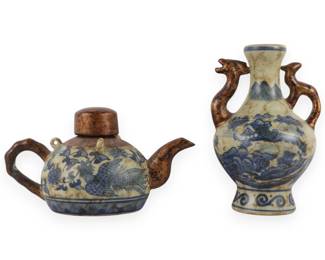 Two Contemporary Chinese Decorative Porcelain Items by Toyo comprising a Teapot and a Two-Handled Vase