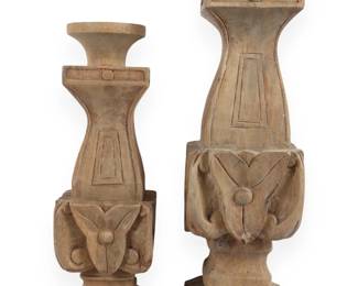 A Pair of Hand Carved Neoclassical Style Wooden Architectural Finials