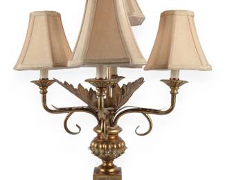 Five-Light Gilt Metal Neoclassical Style Table Lamp with Fabric Shades