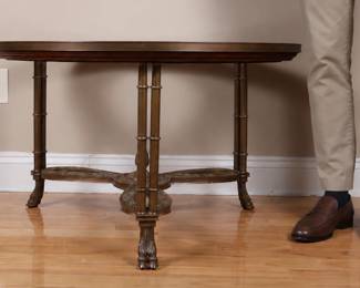Neoclassical Style Mixed Media Round Cocktail Table with Hoof Sabot Feet