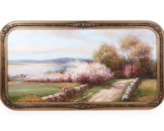 Late 20th Century Impressionist Style Landscape Oil on Canvas in Ornate Giltwood Frame