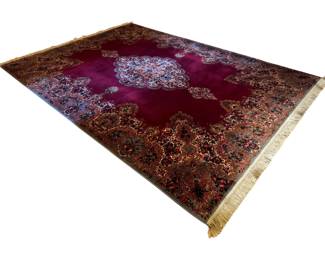Large Machine Loomed Floral Medallion Area Rug in Burgundy and Cream