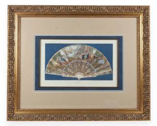 Hand-Colored Print of an 18th-Century Style Fan Leaf, Éventail