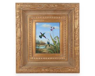 Tropical Landscape with Hummingbirds and Orchids Oil on Canvas