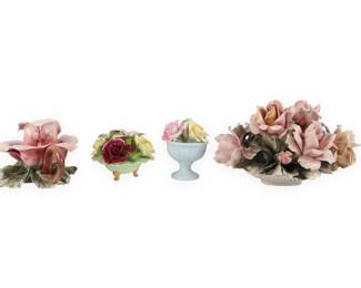 A Collection of Four English and Italian Ceramic Floral Ornaments including Denton, Thorley, and Nora Fashion