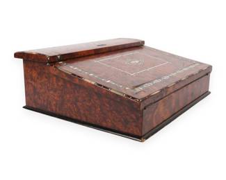 Victorian Inlaid Burl Wood Portable Writing Slope