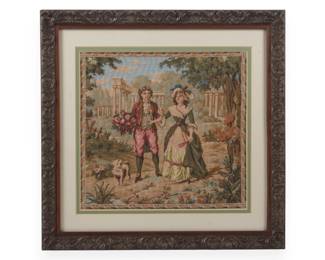 Framed European Style Pastoral Needlepoint Tapestry