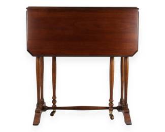 Mahogany Drop-Leaf Sutherland Table with Turned Legs and Brass Casters