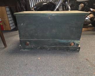 Early blue paint blanket chest w/drawer.