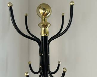 Midcentury Black  Brass Metal Hall Tree, Coat RackHat Stand
