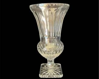 Vintage Clear Glass Footed Celery Urn Vase  Panel Cut Fluted Square Starburst Base