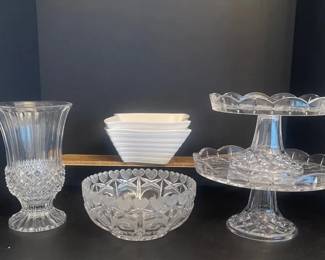 Vintage Clear Glass Two Tier Pedestal Cake Stand  Other Display Stands