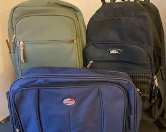3Piece Travel Bag Lot American Tourister Shoulder Bag, Wilson Rolling Backpack  Olive Backpack